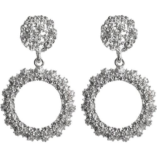 Hot Exaggerated Metal Pattern Geometric Round Retro Big Earrings Female Retro Fashion Personality Alloy Plating Ear Jewelry