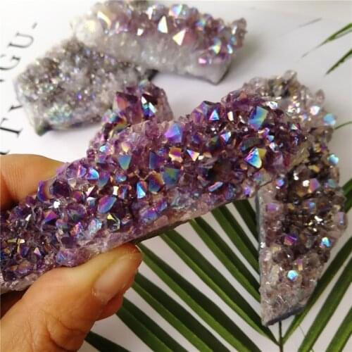 Hot Natural Amethyst Stones Specimen Minerals Electroplating Aura Quartz Crystal Cluster Geode For Reiki Home Decor Gifts Energy