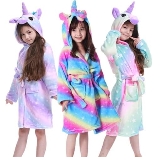 Baby Girls Boys Robes Children Bathrobe Hooded Soft Flannel Unicorn Robe Pajama Kids Coral Warm Clothes Baby Lovely Home Clothes