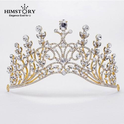 HIMSTORY Oversize Crystal Tiaras Crown Rhinestone Bridal Headband Wedding Hair Accessories Queen Pageant Hairwear Jewelry