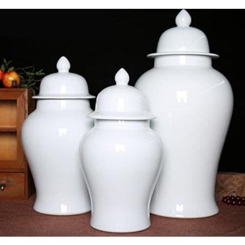 Jingdezhen Ceramics temple jar Chinese White Porcelain Pot Small Vase Home Ginger jar Living Room Decor porcelain jar vase