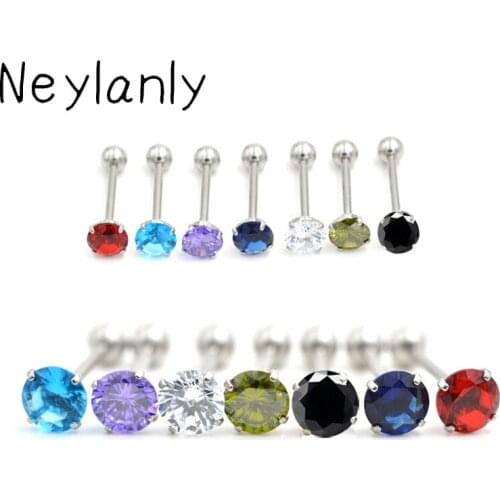 1PC Fashion 316L Surgical Steel Mixed Colors Tongue Tounge Rings Bars Barbell Charm Women CZ Zircon Tongue Piercing Body Jewelry