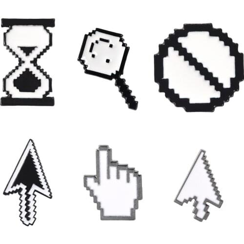 Computer Pixel Cursor Brooch Arrow Hourglass Prohibition Symbol Gesture IT Office Enamel Pin Denim Shirt Icon Badge Friend Gifts
