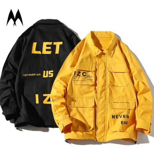 2021 Autumn New Trend Japanese Cargo Jacket Mens Letter Print Fashion Jackets Men Spring Casual Cotton Lapel Coat Streetwear
