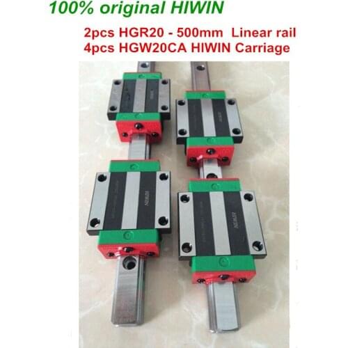 HGR20 HIWIN linear rail: 2pcs 100% original HIWIN rail HGR20 - 500mm rail + 4pcs HGW20CA blocks for cnc router