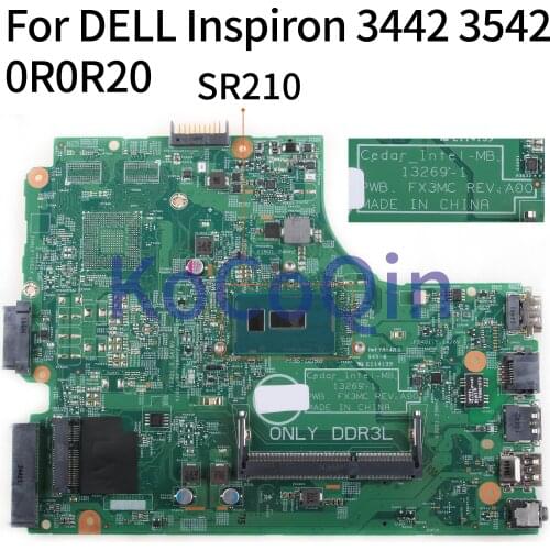 KoCoQin Laptop motherboard For DELL Inspiron 3442 3542 3443 3543 Core 3805U SR210 Mainboard 13269-1 CN-0R0R20 0R0R20