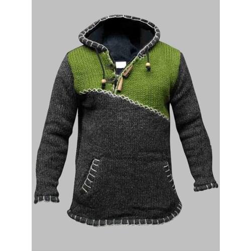 2020 Knitted Sweater Men Hoodie Pullover Jumper Streetwear Cropped Fall Trendy Spliced Fashion Stitching Hooded Sweatshirt