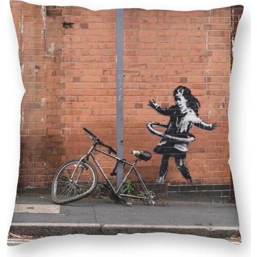 Banksy Cushion Cover 40x40cm Home Decor Print Graffiti Street Art Throw Pillow For Sofa Double-Sided Decorative Pillowcases