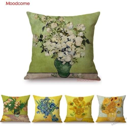 Van Gogh Still Life Oil Painting Countryside Landscape Sunflower Irises Almond Blossom Sofa Pillow Case Floral Car Cushion Cover