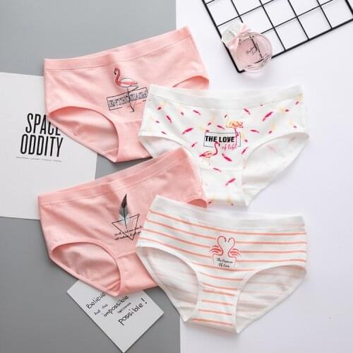 New Simple Cartoons Cute Flamingo Underwear For Women Fashion Comfortable Breathable Cotton Mid Waist Girls Wholesale
