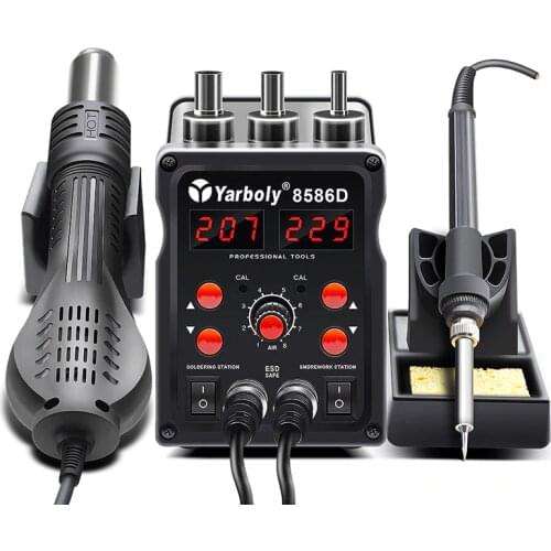 Yarboly 8586D Soldering Station LCD Digital Display Hot Air Blower Hair Dryer Heat Gun + Electric Soldering Iron vs 8786D 8898