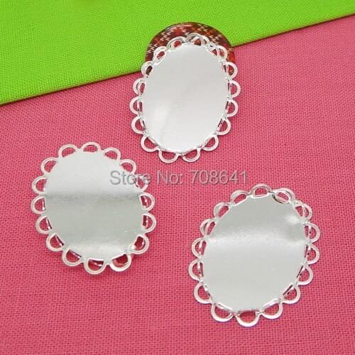 Blank Oval Double Lace Bezel Trays Pad Bases Settings Resin Cabochon Findings for Floating Charm Lockets Making Silver tone