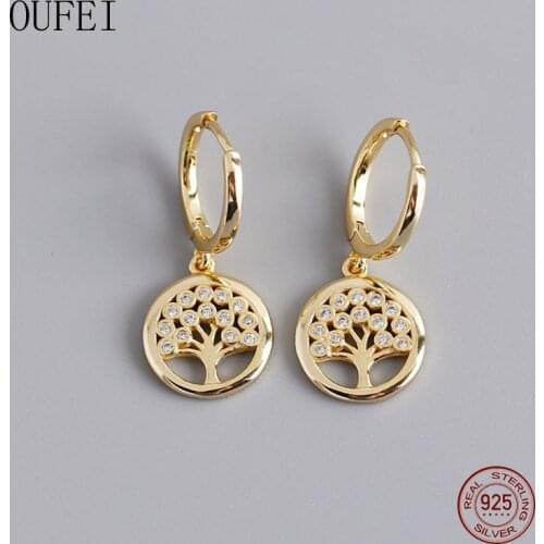 OUFEI Drop Earrings For Women Fashion 925 Sterling Silver Earrings Simple Delicate Charm Earrings Tree Of Life Fine Jewelry