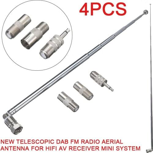 Telescopic DAB FM Radio Antenna HiFi AV Receiver Aerial F Type Male Telescopic Antennas With 3 Adapter