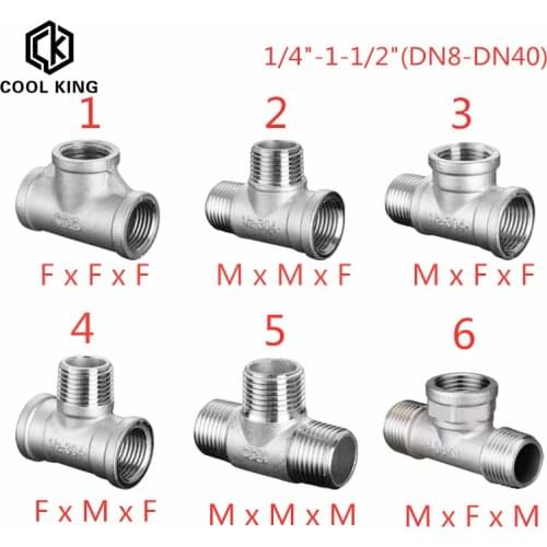 DN8/DN15/DN40 male+male+Female Threaded 3 Way Tee T Pipe Fitting 1/4" 1/2" 3/4" 1" 1-1/4" 1-1/2"BSP Threaded 304 Stainless Steel
