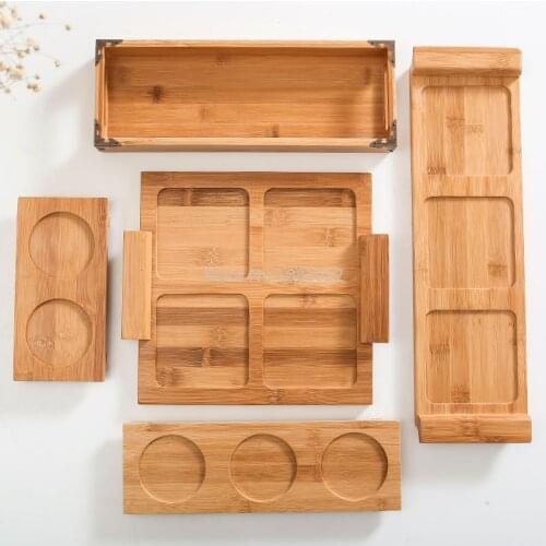 Japanese Style Bamboo Tray Bamboo Mat Tray Rectangular Square Tea Tray Handle Fruit Tray Bamboo Wooden Base Coaster