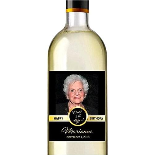 Custom Photo Birthday Wine Bottle Label,Personalized Black and Gold,30-70th Birthday Wine Label,Old Peoples Birthday Gifts Idea