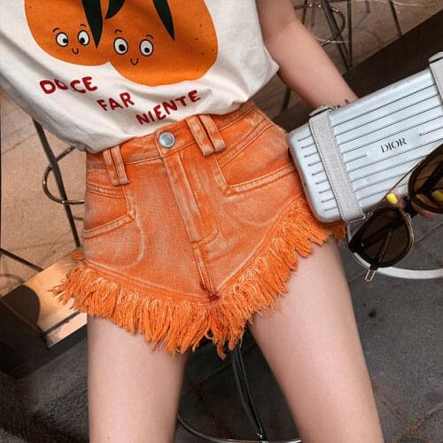 Girls Jeans Shorts Cotton High Waist Tassel Button Fly Softener Indie Folk Women Jeans Shorts Women Summer Street Style