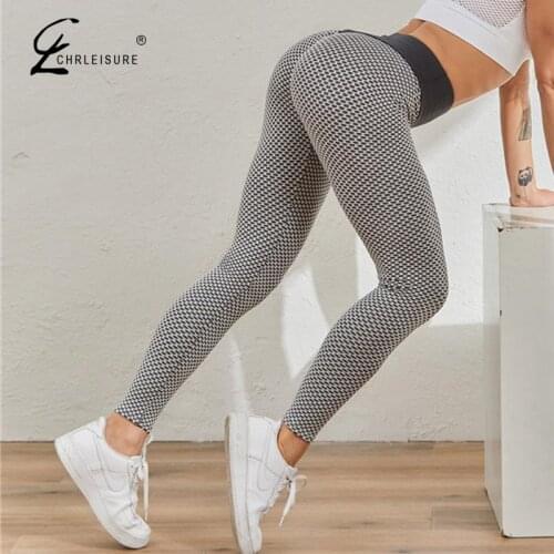 CHRLEISURE High Waist Women Fitness Leggings Push Up Leggings Ladies Mesh Stitching Seamless Gym Sportswear
