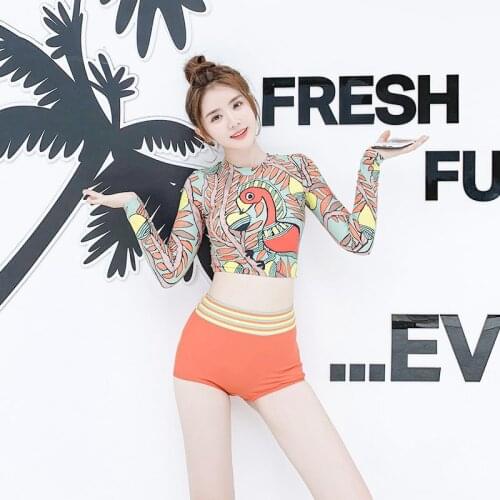 Surfing Suit Bathing Sleeve Swimsuit Woman Sports For Long Girl Fairy 2020 New Split Covering Korean Ins Swimwear Animal Spandex