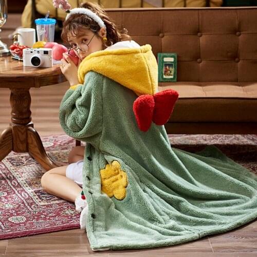 Plus Size Winter Pajamas Coral Fleece Nightdress Loose Version Women Sleepwear Flannel Inspissate Nightgown LONG Medium Style