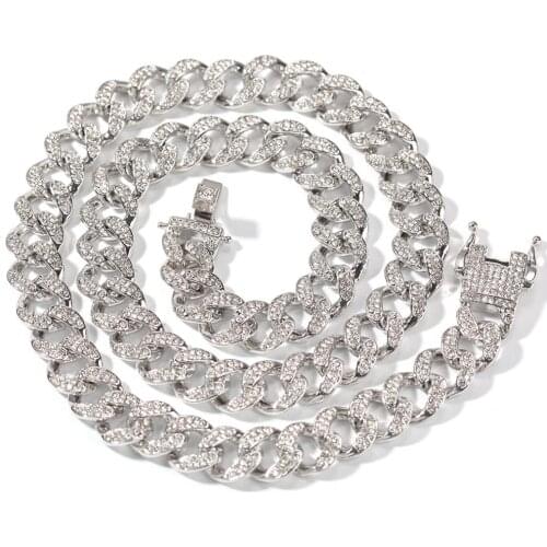 Golden Silver color iced out bling cz curb link chain miami hip hop cuban necklace mens rap gift jewelry rhinestone 12mm heavy