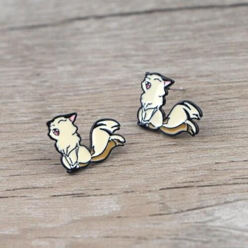 1 Pair New Anime Inuyasha Fox Cute Stud Earrings for Womens Stainless Steel Jewelry Kids Gifts Girls Figure Toys