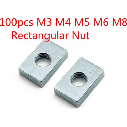 100pcs M3 M4 M5 M6 M8 Aluminum Profile Square Nut Rectangular Nuts GB39 Accessory Slider Block Thin Carbon Steel Countersunk Nut