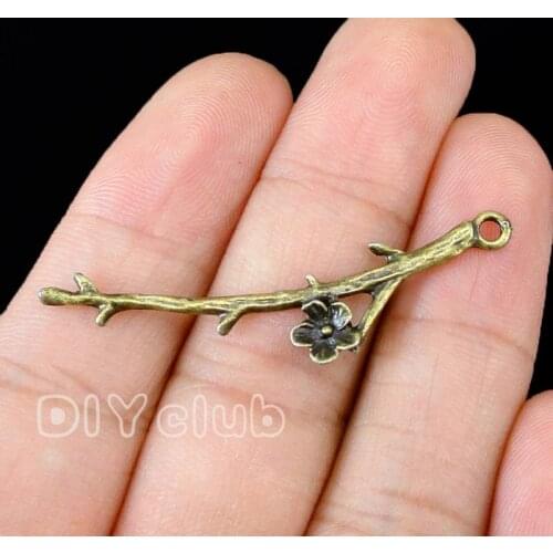 100pcs-Antique Bronze Flower Branch Charms Pendant 46x10mm