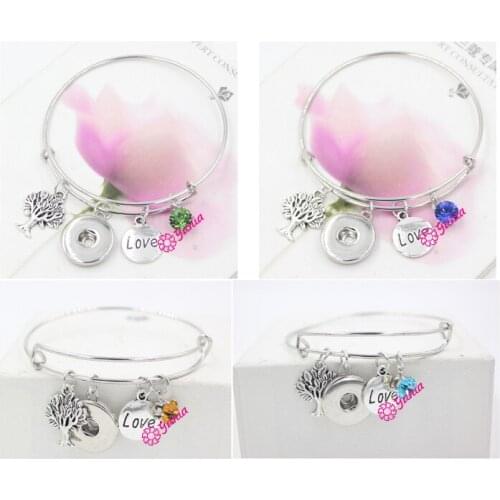 12PCS/LOT NEW Birthstone Jewelry Family Life Tree Love Birthstone Charm Gift Wire Expandable Bangle Birthday Gift Snap Jewelry