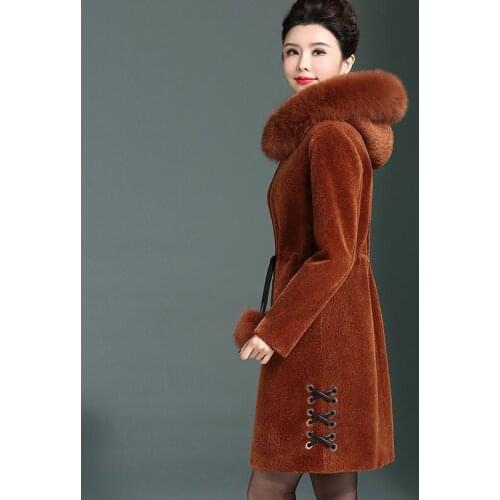 2020 Real Wool Jackets Women Natural Fur Coat Sheep Shearling Jacket Winter Thick Warm Coats With Fox Fur Collar 8755