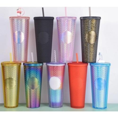 21 creative water cup gradient no LOGO coffee cup 710ml diamond pineapple durian cup straw cup can be customized exclusive logo