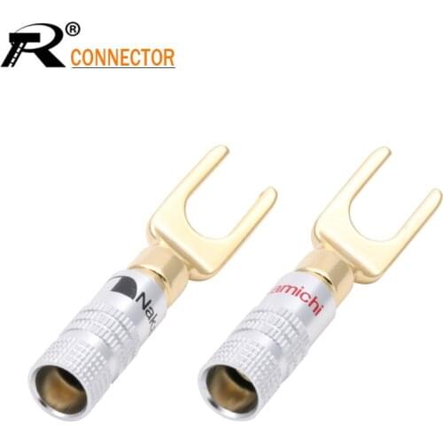 2pcs Y/U Type Brass Speaker Plugs Audio Screw Fork Spade Connector Gold plated powercon BINDING POST banana connector