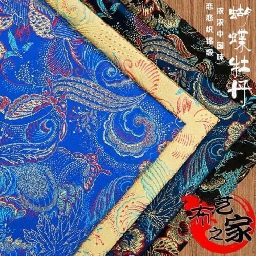 50cm * 75cm / Piece, Butterfly Peony Jacquard Silk Blended Cloth,Dress,Table Flag Curtain Pillow Doll Fabric,DIY Manual Material