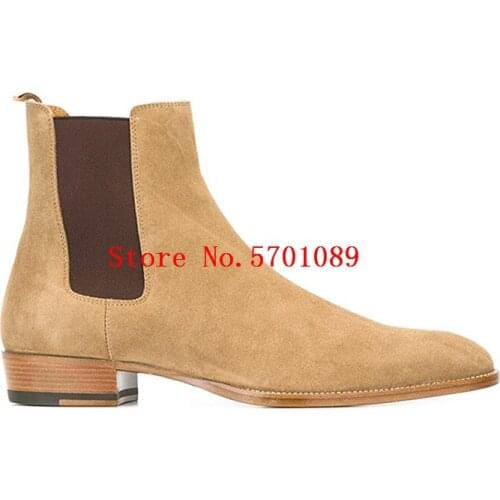 Chelsea Boots Man Shoes Paris Kanye West Western Cowboy Ankle Boots Genuine Leather Elasticated Side Panels Wyatt Chelsea Boots