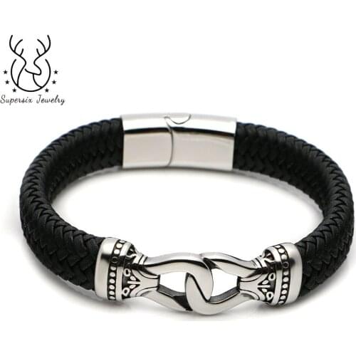 12*6mm Genuine Leather Bracelet Stainless Steel Magnetic Clasp Infinite Bracelet Jewelry For Men‘s Gift