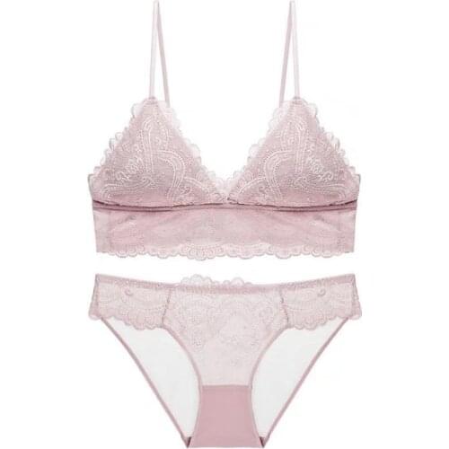 Girls Wireless Triangle Cup Sexy Lace Ultra-Thin Womens Bra Set underwear women set sexy lingerie push up bra sets