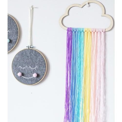 D Nordic Style Wooden Hollow Clouds with rainbow Tassel Childrens Room Wall Decoration Birthday Present Cartoon Home Decoration