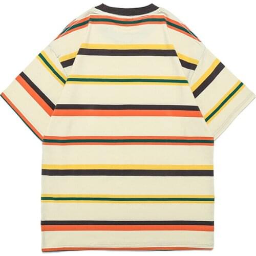 Japanese Street Retro Black Stripe Short Sleeve T shirt Male Female Popular Logo Loose BF Wind Lovers Casual Tees Tops