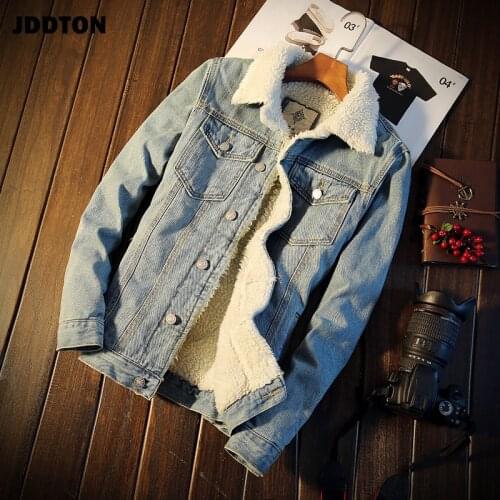 JDDTON Mens Autumn Warm Fleece Jeans Jackets 6XL Casual Hip Hop Fashion Vintage Denim Overcoats Male Streetwear Outerwear JE284