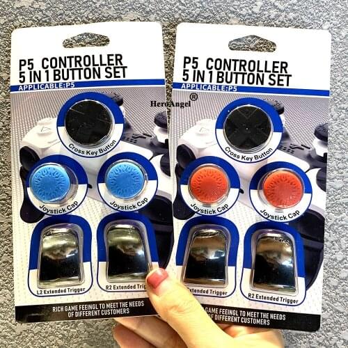 5-IN-1 Controller Button Joystick Cover Caps for PS5 Game Handle Replacement Heightened Cap L2 R2 Button Trigger Extenders