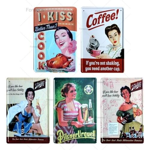 Drinking Coffee Wine Beer Cake Metal Plate Tin Signs Wall Art Cafe Pub kitchen Home Decoration Retro Iron Poster Painting