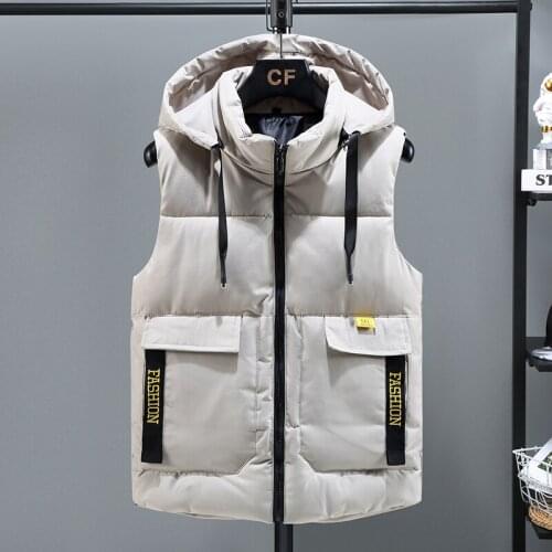 2021 Winter Thick Vest Men Hooded Hat Detachable Sleeveless Coat Waterproof Comfortable Waistcoat Size 5XL
