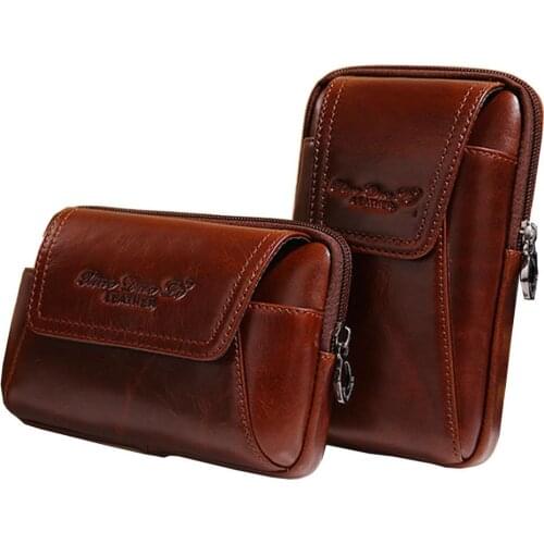 Men Oil Wax Leather Cowhide Vintage Travel Cell Mobile Phone Case Cover Belt Pouch Purse Fanny Pack Waist Bag