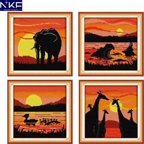 NKF The Sunset Animal Pattern Handmade Craft Needlework Cross Stitch Embroidery Kit Cross Stitch for Home Decor