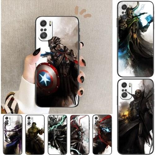 Original self-painting Avengers cartoon Phone Case For XiaoMi Redmi Note 10 9 9s 8 7 6 5 A Pro s T Black Cover Silicone Back Pre