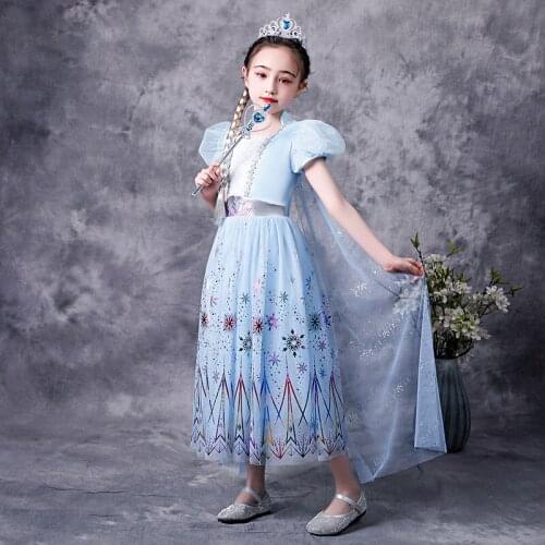 Elsa Princess Cosplay Dress for Girl Baby Snow White Mesh TUTU Dress Elza Long Dress with Cloak Halloween Christmas