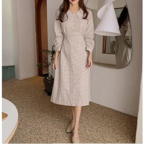 NEW Spring Girls Dress Women plaid Cotton Long Sleeve Dresses Female Dress Vintage dress party Boho Robe Femme Vestido Autumn