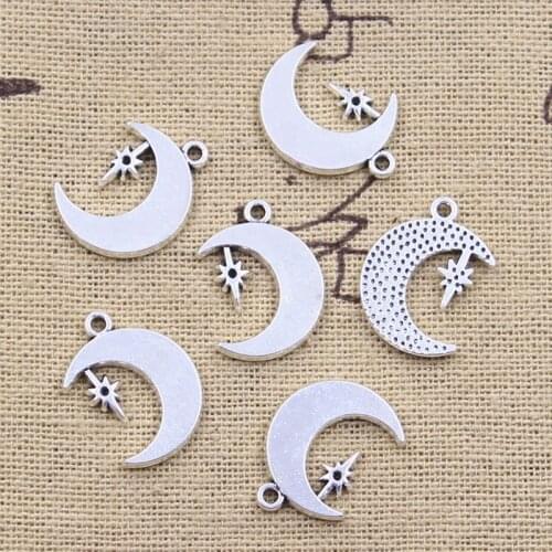 30pcs Charms Moon Star Polaris 18x13mm Antique Silver Color Pendants DIY Crafts Making Findings Handmade Tibetan Jewelry