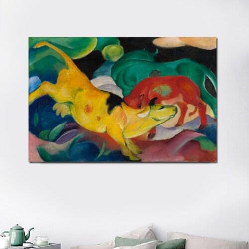 Nordic Poster Franz Marc Yellow Cow Canvas Painting Living Room Home Decoration Modern Wall Art Oil Painting Posters Pictures
